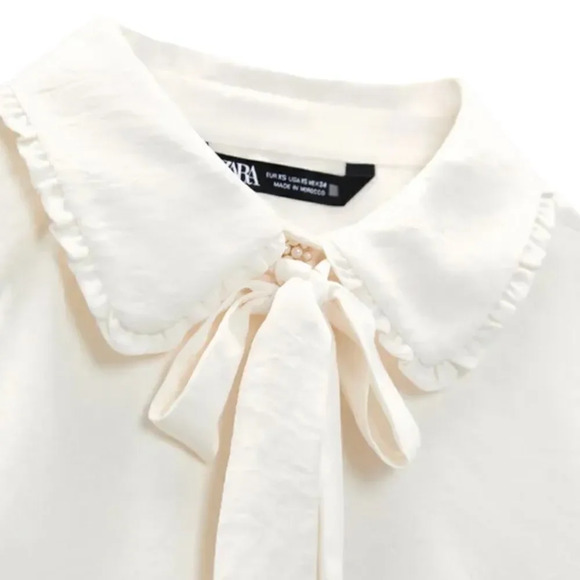 ZARA | Ecru | BUTTONED TIED BLOUSE - Picture 4 of 11